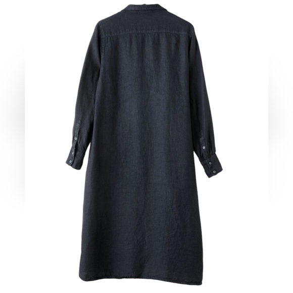 CP shades Navy Blue 100% Linen Midi Dress Long Sleeve Shirt Collar Dress Medium - Picture 10 of 10